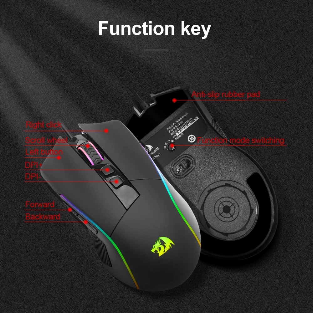 REDRAGON Lonewolf G105 RGB USB Wired Gaming Mouse 8000 DPI 8 buttons mice Programmable ergonomic For Computer Laptop PC Gamer. 