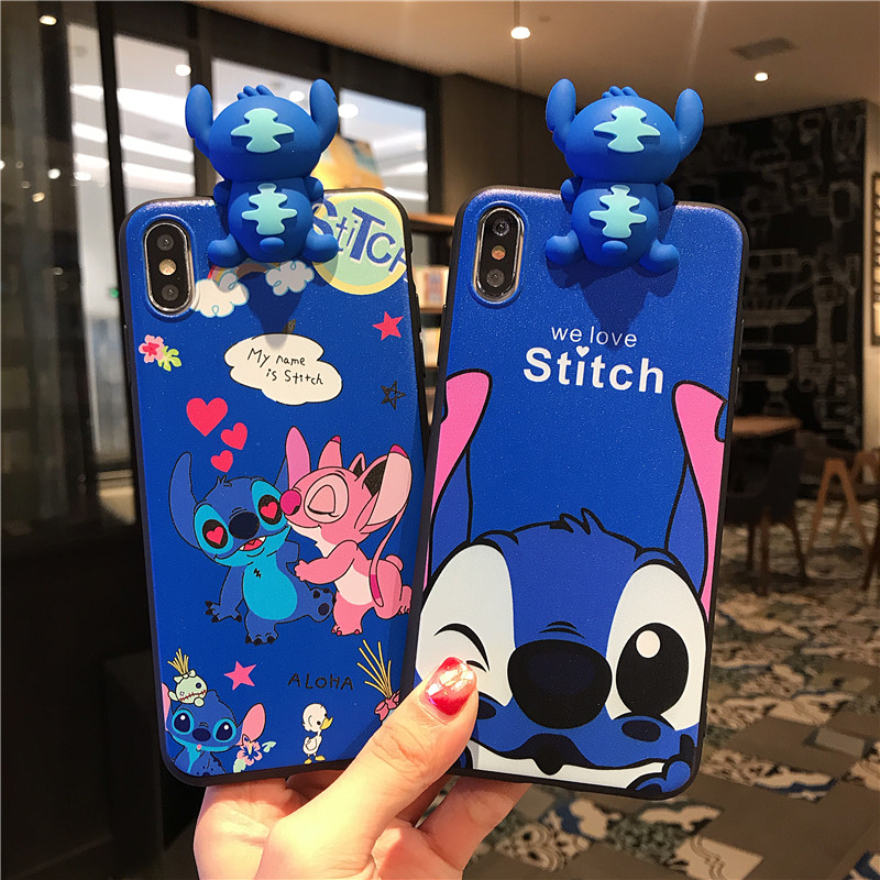Cartoon Cute Stitch Phone Case For OPPO A15 A15s A54 A16 A94 Reno 5F A93 Reno4 F Reno4 Lite A91 Reno 3 A52 A92 A9  A5  A7 A5s A12 A3s A12e A37 Silicone TPU Back Cover Case with Lanyard Holder Stand. 