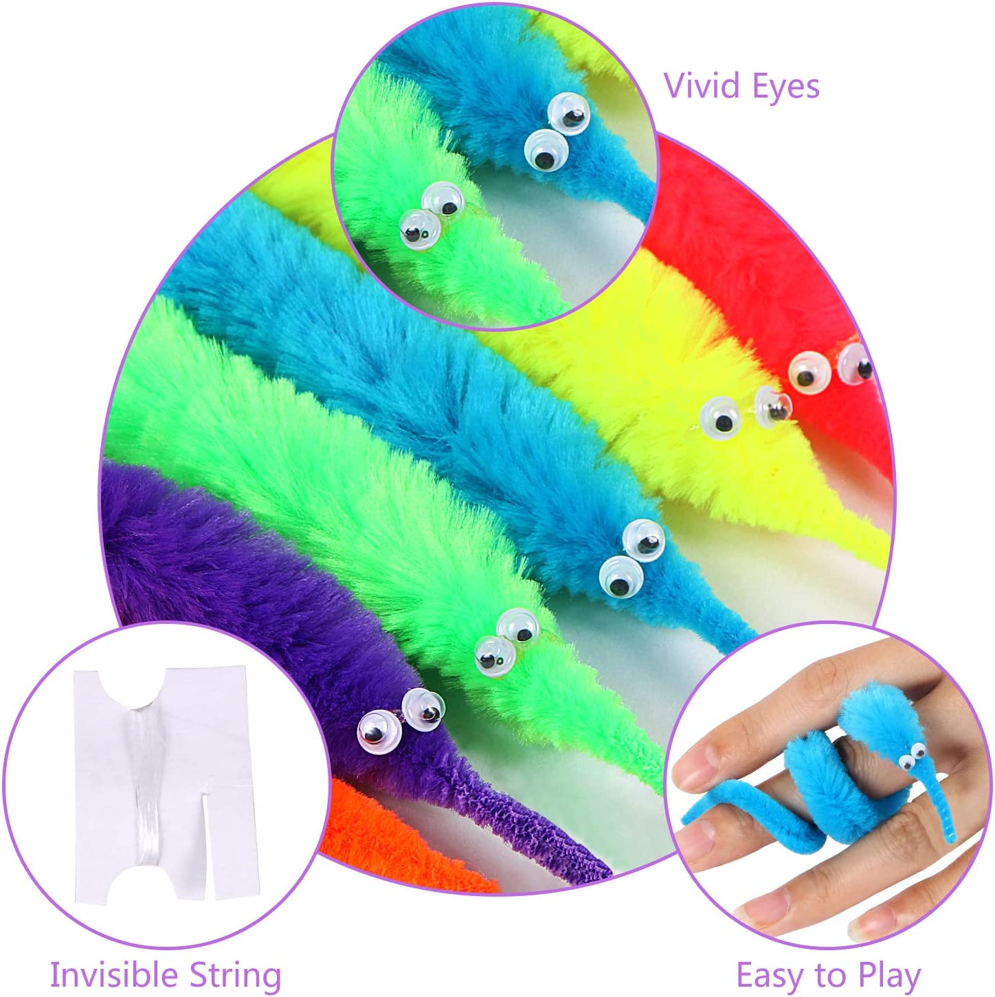 6pcs Magic Worm Toy Worm On a String Fuzzy Worm Wiggly Worm Twisty Toy Cat Wand Toy Trick Toy Carnival Party Favor Gift for Kids. 