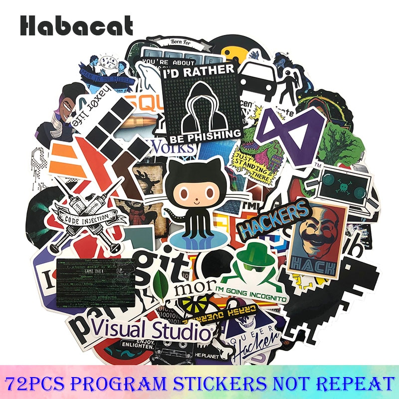 【happy one】72Pcs/Pack Programming Stickers Hacker Java C++  For Luggage Skateboard Laptop Motorcycle Papeleria Oficina. 