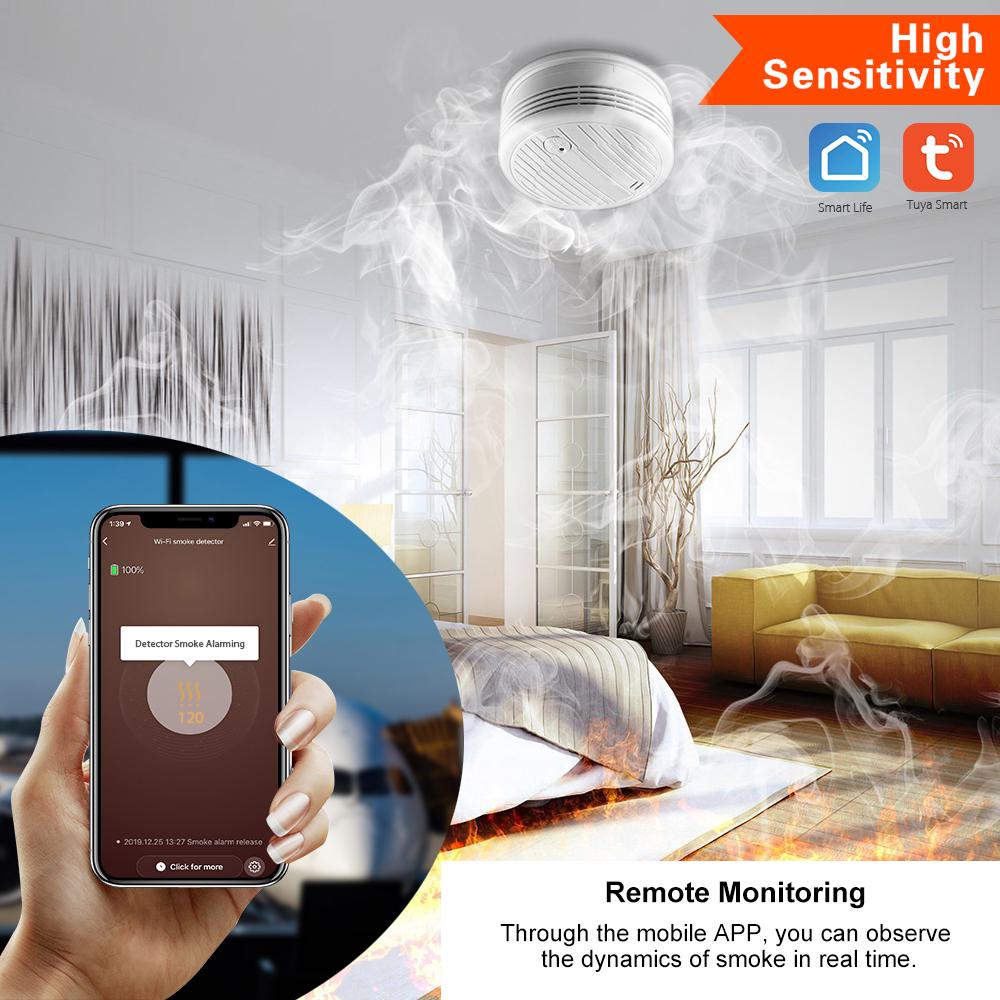 Wifi Smart Smoke Detector Fire Alarm Sensor Wireless Security System Smart Life Tuya APP Control. 