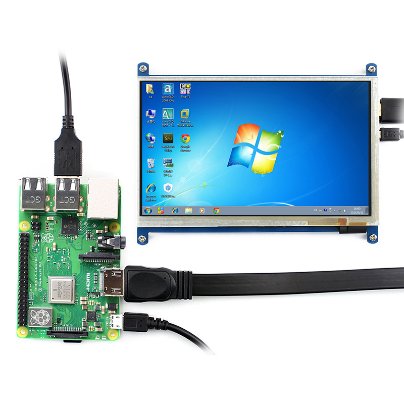 Micro Snow Raspberry Pi 5/4b/3b+7-inch HDMI capacitive screen LCD with shell display screen. 