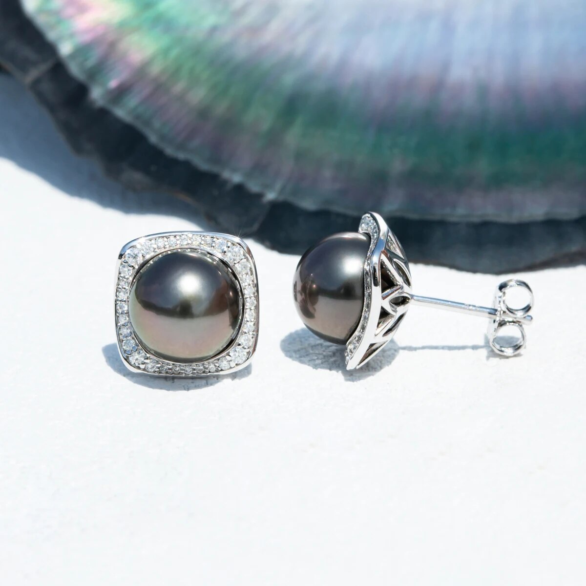 AnuJewel 9-10mm Natural Tahitian Pearl Stud Earrings With Cer S925 Sterling Silver High Luster Seawater Pearl Earrings For Woman. 