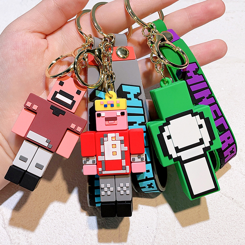 New 3D Game Minecraft PVC Keychain Ainme Steve Creeper My World Character Pendant Keychain Cute Bag Car Hanging Keyring For Fans Cherry Super Store
