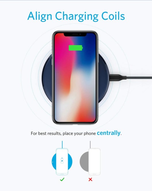 Anker Wireless Charger, PowerWave Pad for iPhone and Samsung, Qi-Certified 10W Max for iPhone 13/13 Pro/12/11/SE 2020/AirPods/Galaxy S20 (No AC Adapter, Not Compatible with MagSafe Magnetic Charging). 