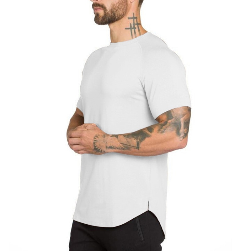 Brand clothing fitness t shirt men fashion extend long tshirt summer gym short sleeve t-shirt cotton bodybuilding Slim fit tops. 