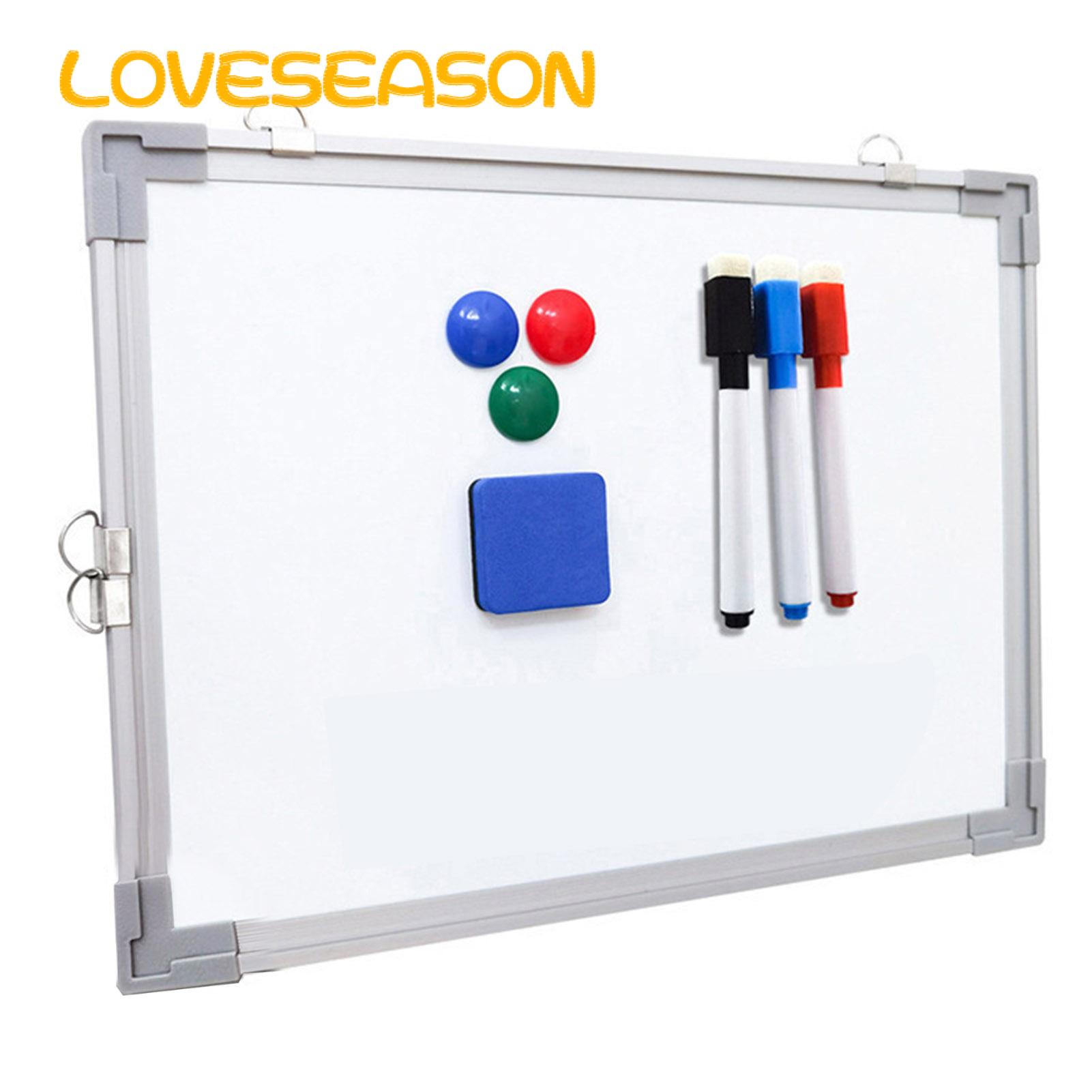 Wall Mountable Whiteboard Double-sided Magnetic Whiteboard with Hooks for Office Classroom Use 40x30cm. 
