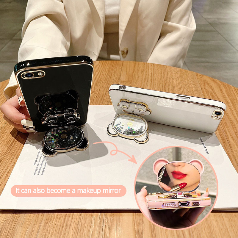 AnDyH Phone Case for Vivo Y81 Y83 Y81i Y71 Y71i Y79 V7 Plus Y75 V5 Lite Vivo 1724 1801 1812 1808 1803 1609 Cute Quicksand Liquid Bear Bracket Anti Drop Camera Protection. 