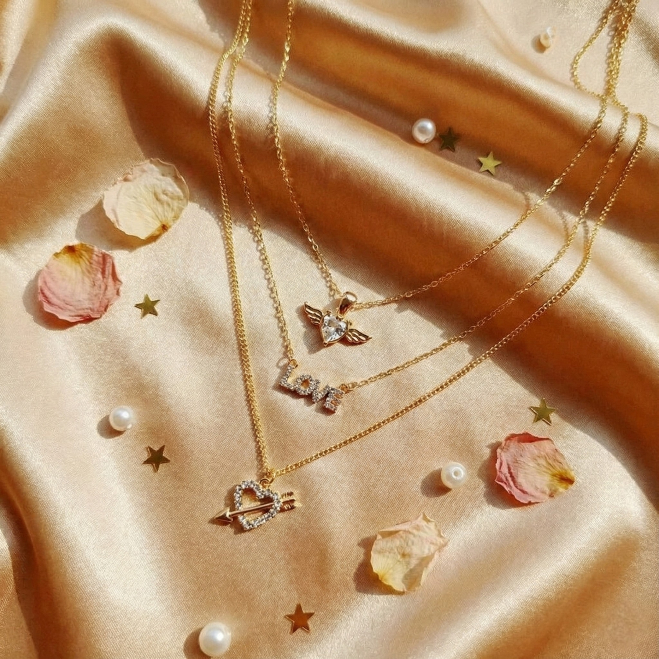 Golden Love Bird Pendant Necklace Set 3 pcs