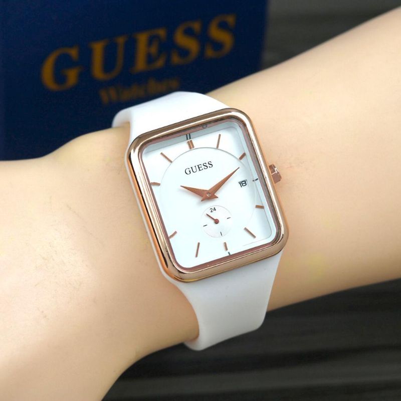 Ls guess Watch Date Active strap rubber ring rosegold Women's Watch. 