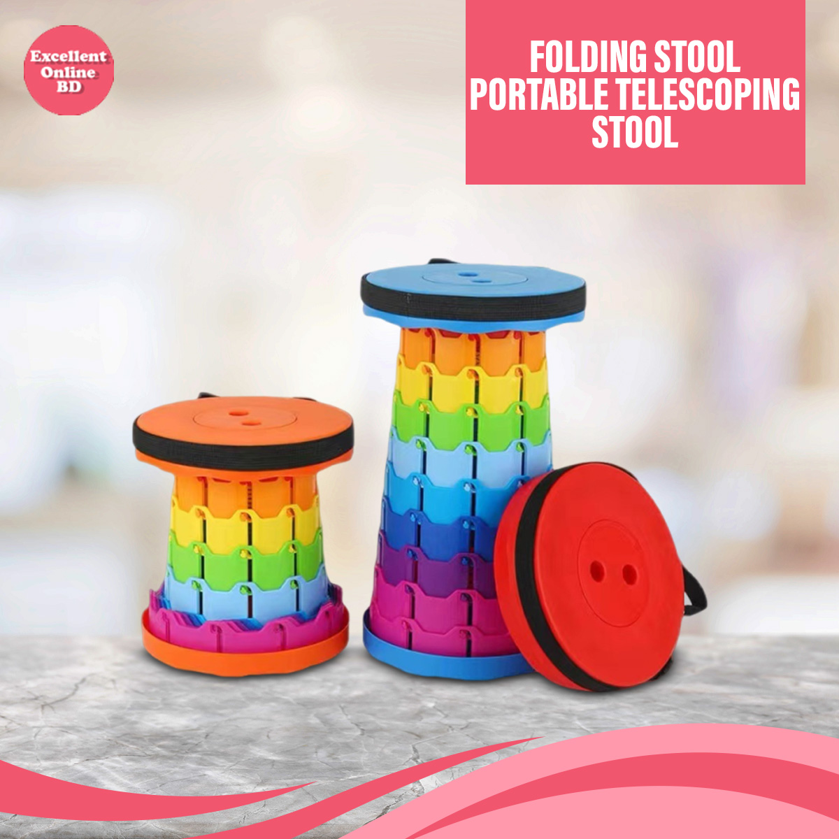 Folding Stool Portable Telescoping Stool Collapsible Lightweight Plastic Stool Retractable Camping Stool