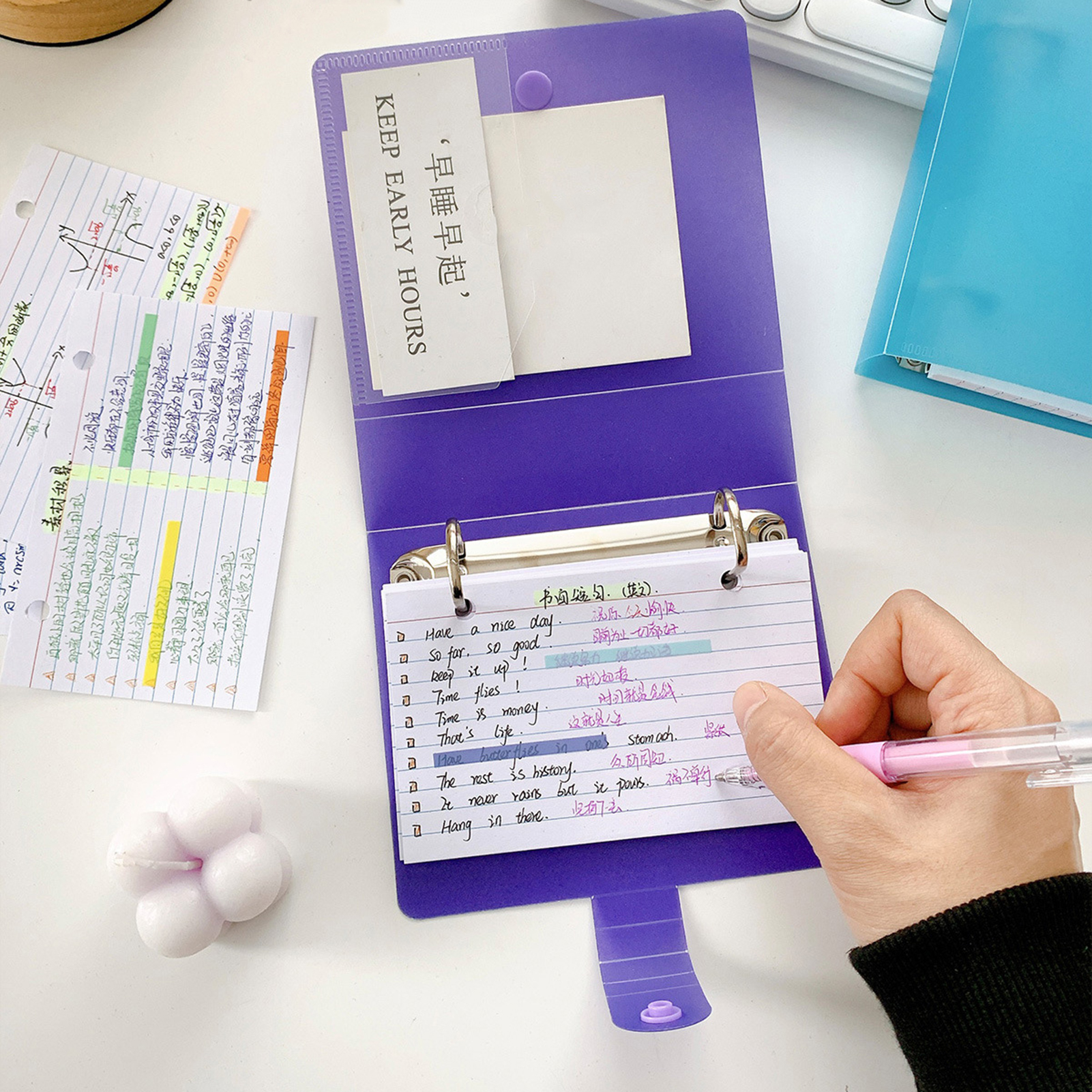 Note Card Holder Compact Lined Index Cards Kit with Ring Binder Holder Portable Widely Used Ideal