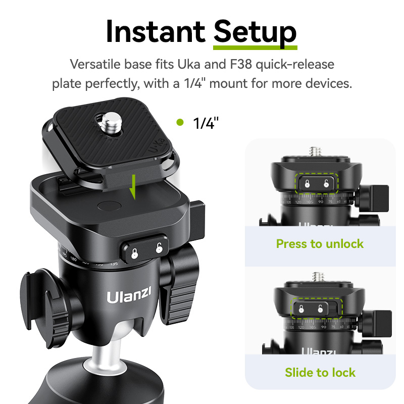 Ulanzi TT38 One-click Quick Release Tripod Uka Tripod Top Handle Grip for Camera Netting bracket with a Hidden Hook 180° Tilt. 