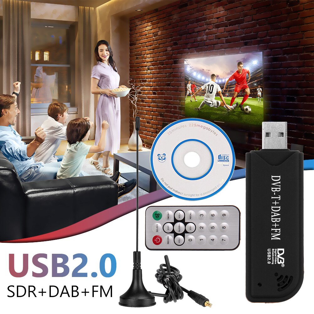 Digital TV Receiver Stick USB 2.0 Digital DVB-T SDR+DAB+FM HDTV TV Tuner Receiver Stick RTL2832U+R820T2 w/Antenna Remote Control. 
