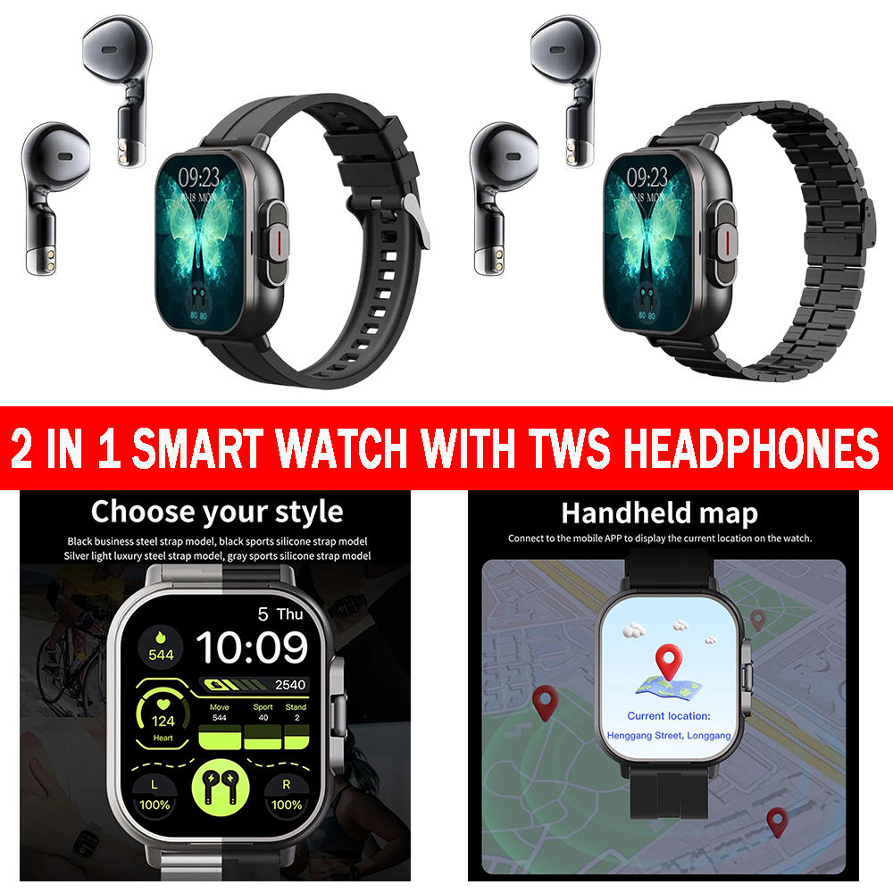 2-in-1 Watch Headset Smartwatch Earbuds Combo 2-in-1 Watch Headset Bluetooth Earbuds Watch Wireless Headset Watch Smart Earbuds Timepiece