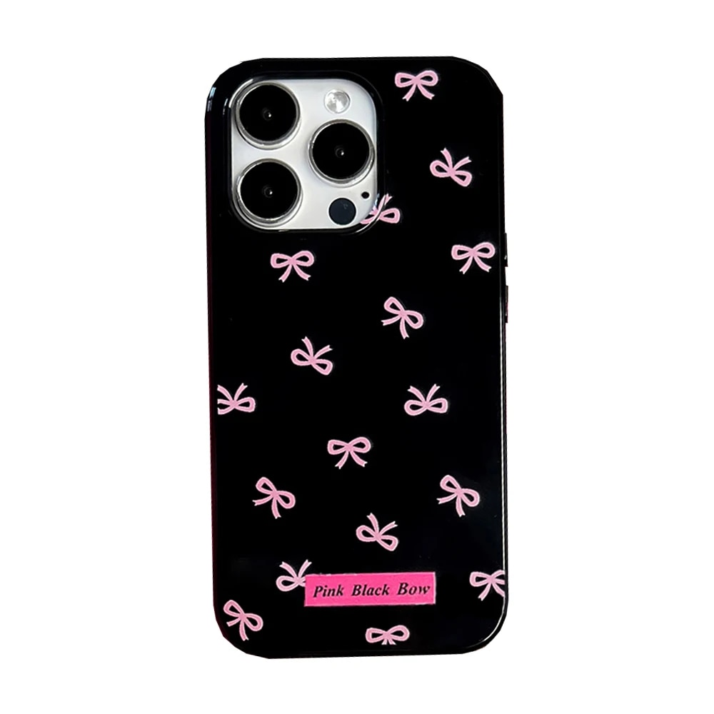 Korean Cute Hot Pink Bow Soft Silicone Case For iPhone 15 14 13 12 11 Pro Max X XR 7 8 Plus Glossy Shockproof Soft Black Cover. 