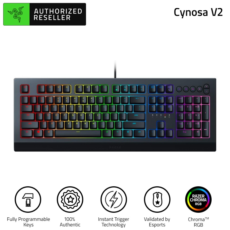 Razer Cynosa V2 Gaming Keyboard Wired Membrane Keyboard with Chroma RGB Lighting/Individually Backlit Keys/Spill-Resistant/Fully Programmable/Media Keys Compatible for Windows/Mac. 