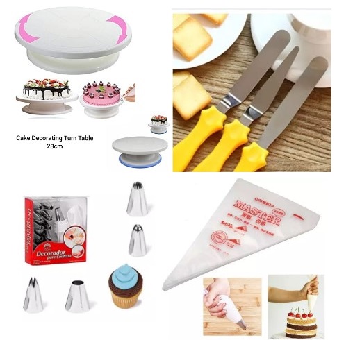 set4 Turn table+3 Pieces cake nife set+15 Nozel set+10 Pcs Piping Bag ...
