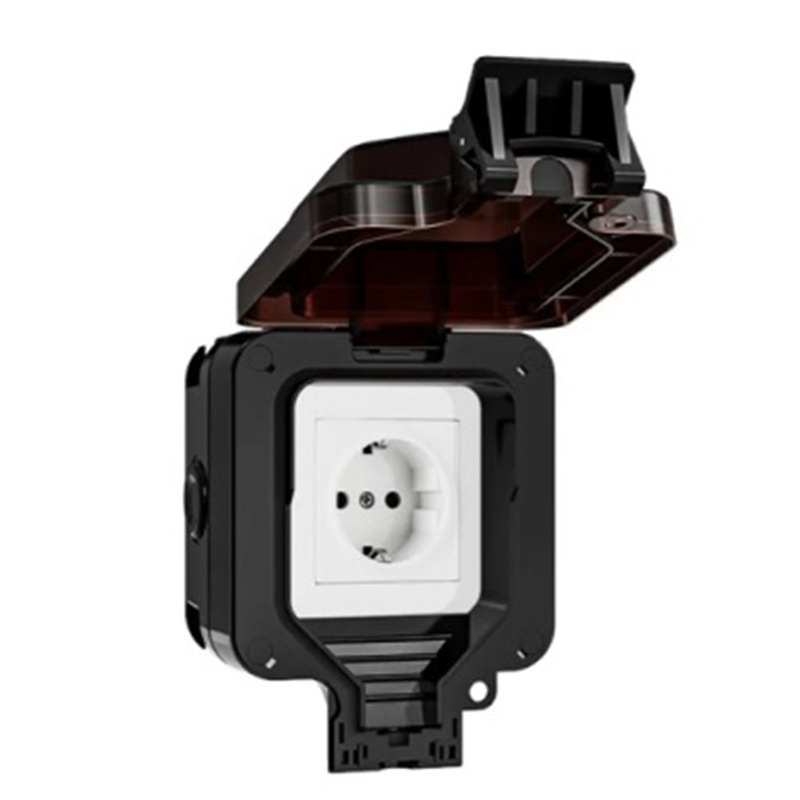 IP66 Waterproof Socket 220V Black Wall Plug Power with Built-in Switch Electrical EU Home Appliance(A) Easy Install Easy to Use