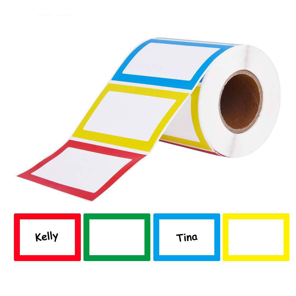 Labels , 1 Roll, 5 Colors, 3.5" x 2.25" , Adhesive Tags with Perforated Line for School Office Home Name Tag Stickers, 150/300pc Plain. 