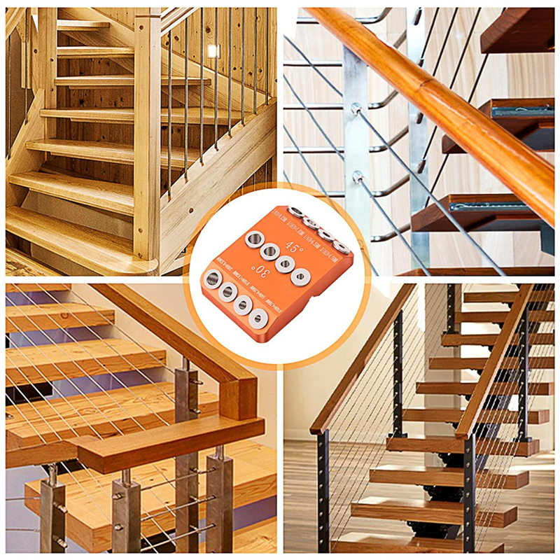 Drill Guide 30 45 90 Degree Angle 4 Size Drill Hole Lag Screw Drill Template Jig for DIY Wood Crafts Stair Wire Handrail Durable Easy Install. 