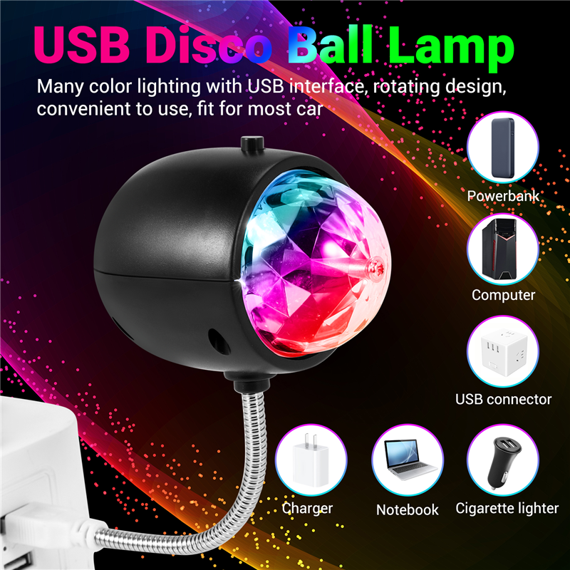 Rotating RGB LED Stage Lighting with 3W Book Light,USB Powered(Black). 