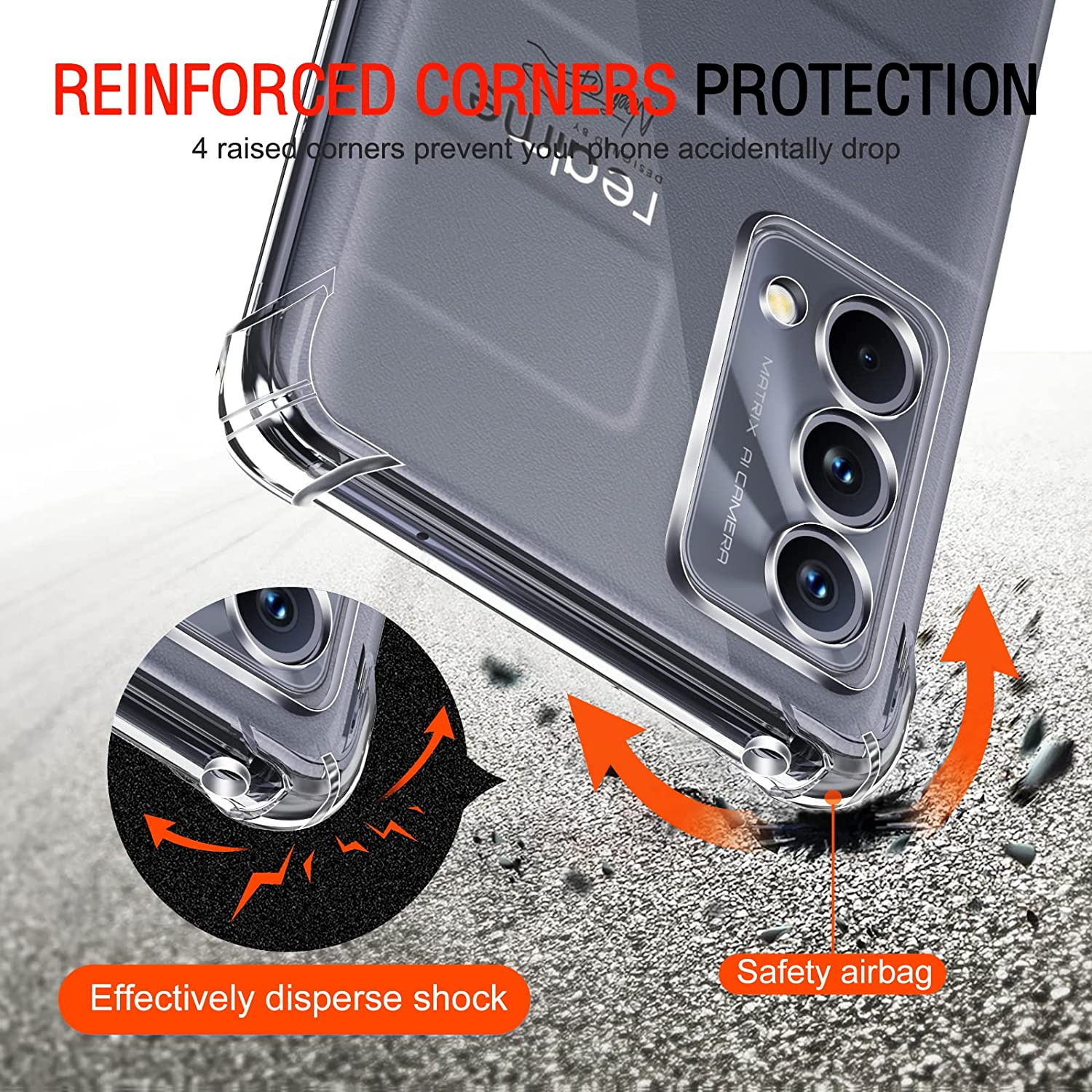For Realme GT Master Edition Back Cover Shockproof Transparent Soft TPU Silicone Protector Phone Case with Shock Absorption Bumper Corners. 