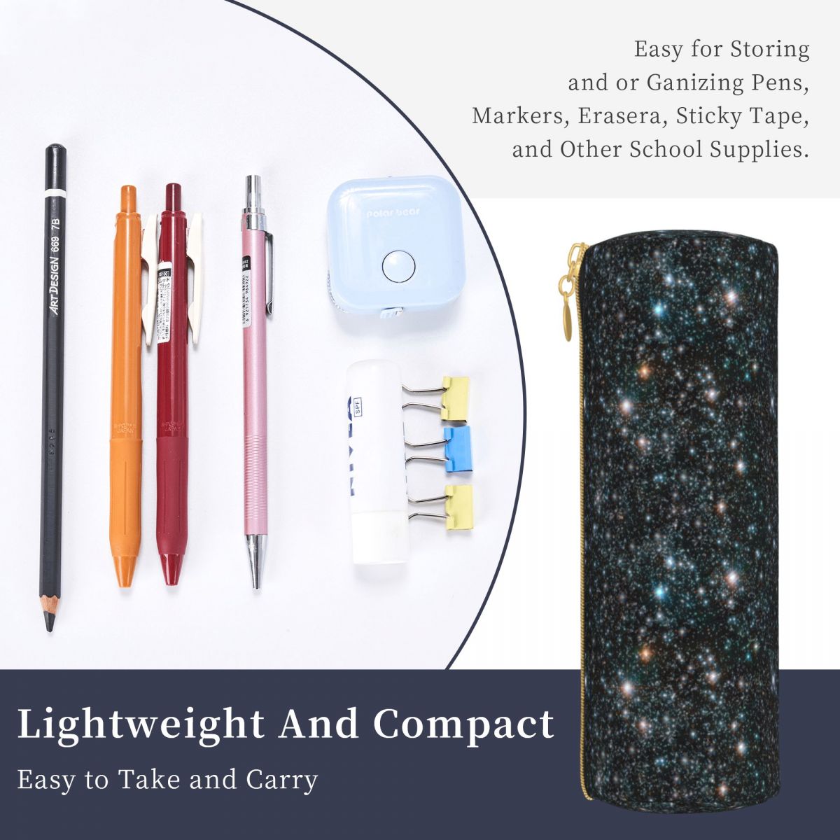 Galaxy Stars Round Pencil Case Stars Cosmic Outer Space Universe Black Boy Girl Simple Leather Pencil Box Stationery Pen Bags. 