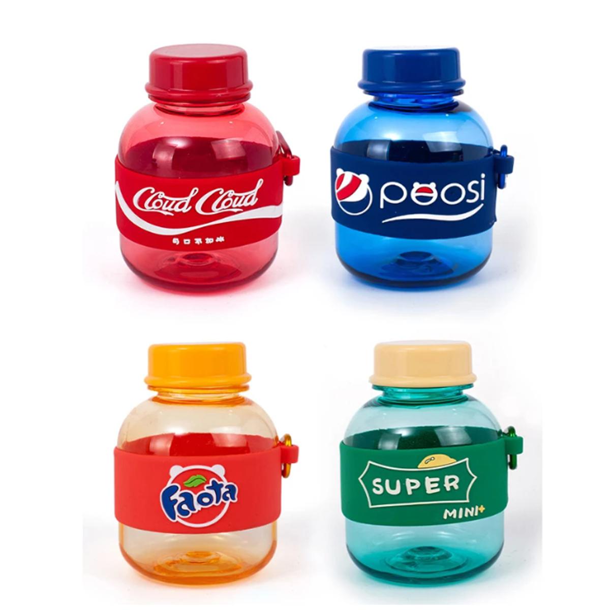 Mini Plastic Water Bottles Cute Kid Soda Water Bottle with Portable Rope Steel Student Girls Aerated Drink Bottles
