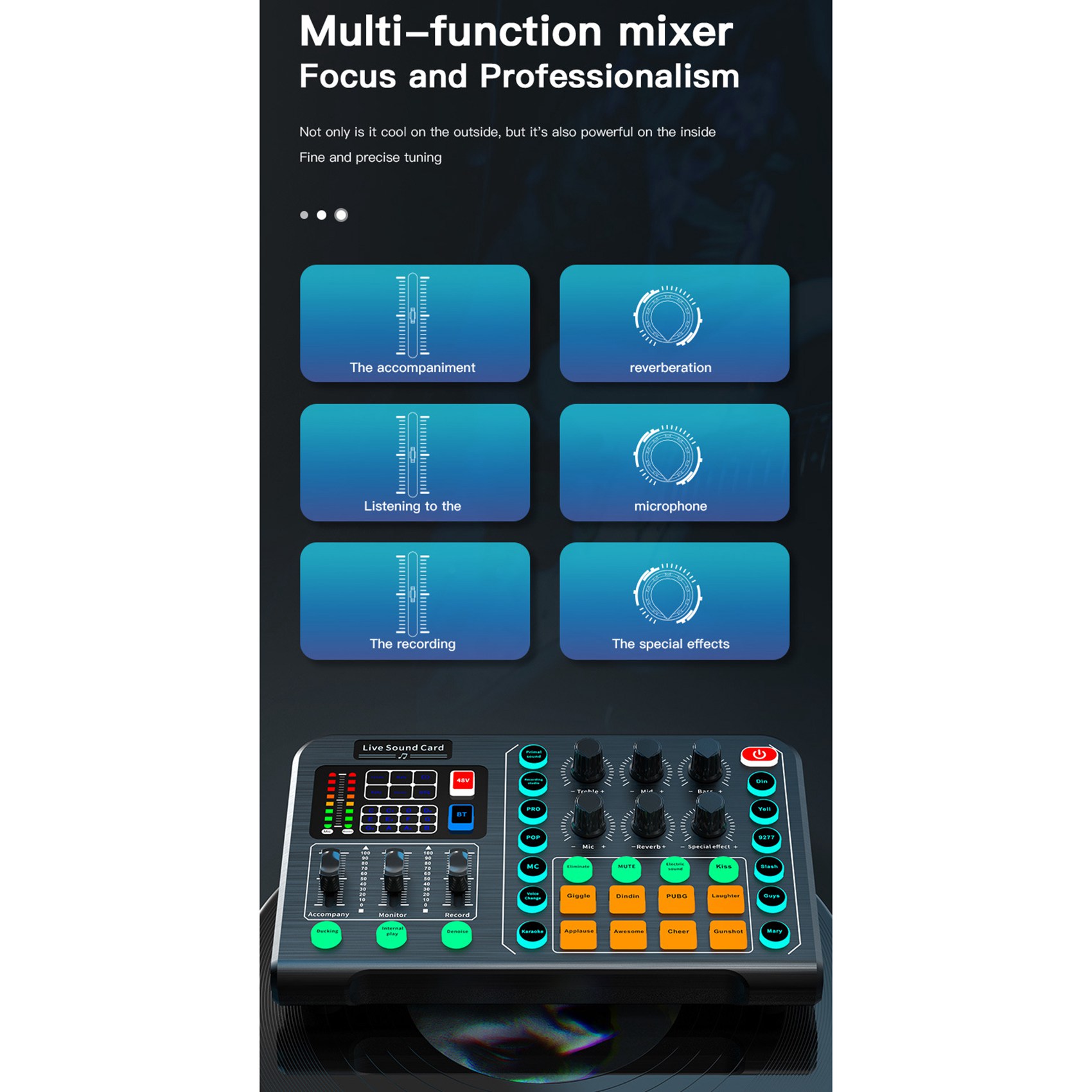 M6 Live Sound Card External Audio Mixer Mobile Phone Voice Changer Mixing Console Support 48V Microphone. 