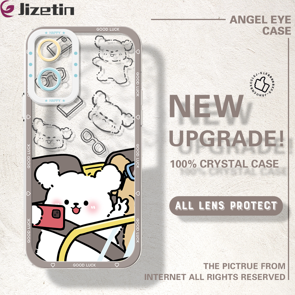 Jizetin for OPPO A36 A76 Back Cover Crystal Transparent Couple Bear Soft Full Camera Cover Protection Phone Cases