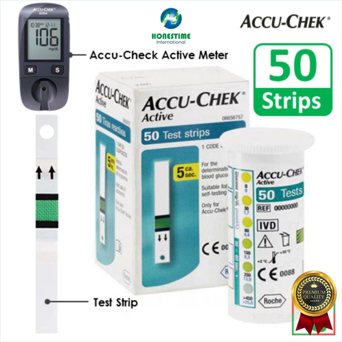 Accu Chek ACTIVE, Blood Glucose Test Strips (50 Strips/100 pcs) Authentic SMS Verification 12 to 24 Months Validity by Honestime. 