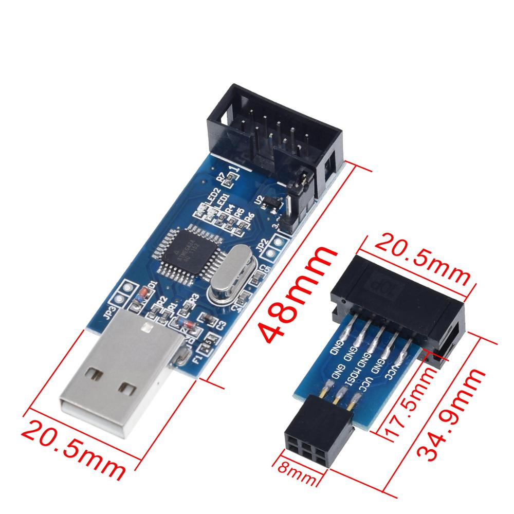 【happy one】1Set USBASP USBISP AVR Programmer USB ATMEGA8 10Pin Wire Module DIY 10Pin To 6 Pin Adapter Board. 