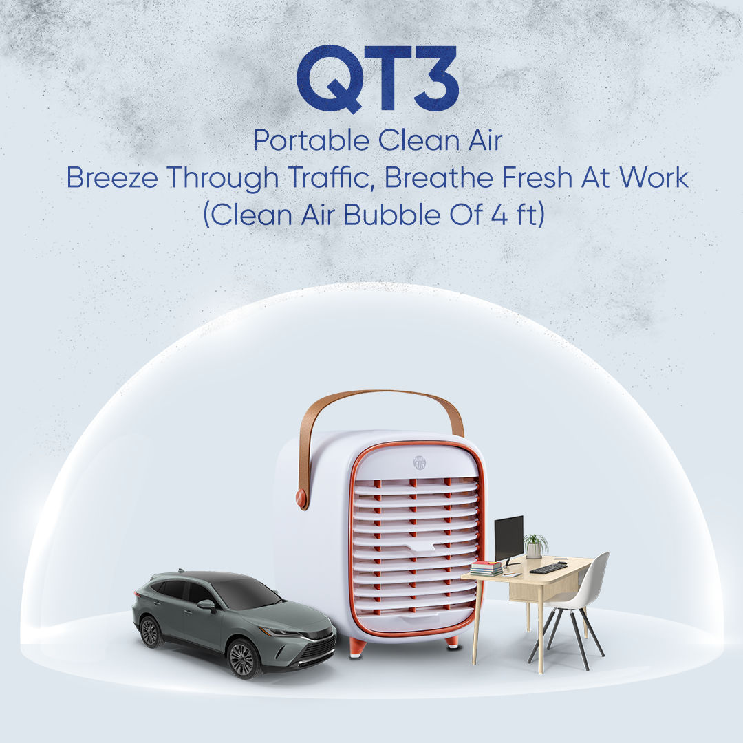 Smart Air QT3 Portable Air Purifier with Cooling Fan with HEPA H11 Filter for Home (no battery) | Air Purifier for Car | Mini Air Purifier for Room and  Office Desk. 