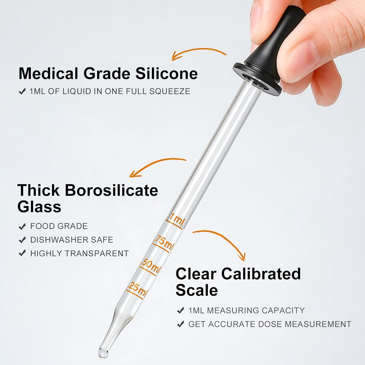 4pcs 1mL Glass Eye Dropper with Measurement Long Short Bent Straight Tip Calibrated Accurate Dose Pipette Dropper Essential Oils. 