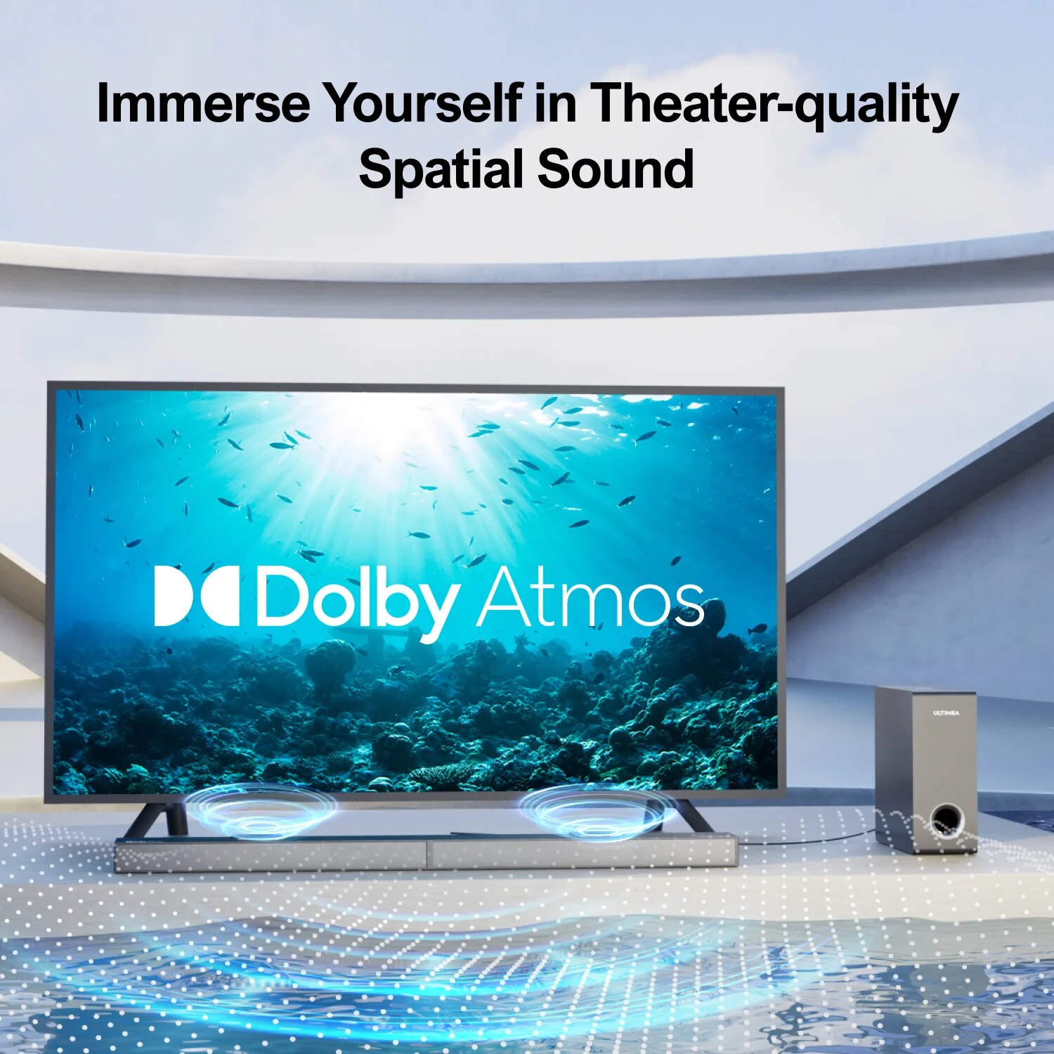 ULTIMEA Nova S70 3.1.2ch Dolby Atmos Sound Bar for TV, 2 Up-Firing Drivers, 4K Dolby Vision HDR Pass-Through, HDMI IN/eARC, 390W. 