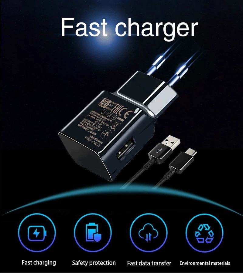 For Samsung Galaxy A21S A12 M31S A02S A52 A32 A42 A41 9V 1.67A Fast Phone Charger Adapter EU Plug Type-c USB Cable Charger. 