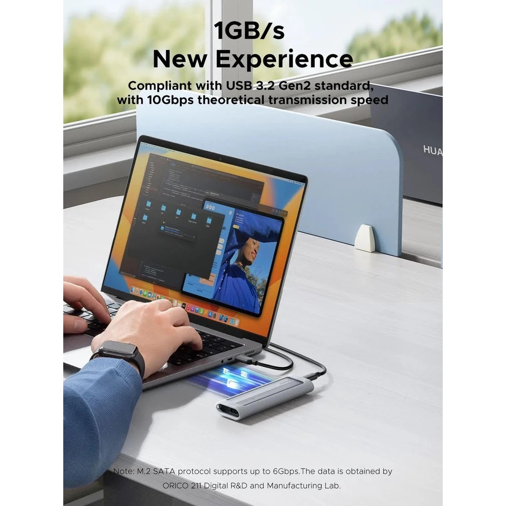 ORICO AXM2S-G2 M.2 NVMe & M.2 NGFF/M.2 SATA SSD Enclosure With Silicone Protective Case USB-C up to 10 Gbps, 2-in-1 Cable Portable Hanging Rope. 