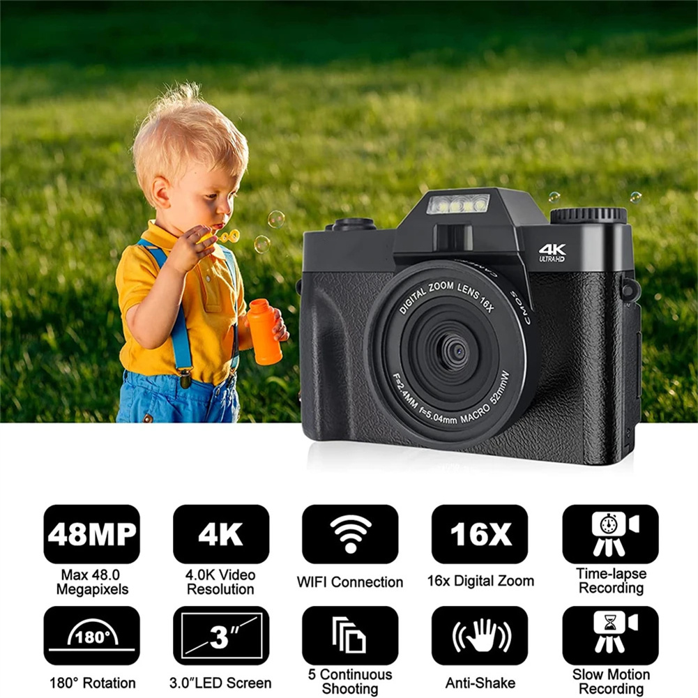 GC Professional WiFi Digital Camera 4K Camcorder 3.0 180° Flip Screen & Built-in Battery Selfile Digital Webcam For Beginners Travel. 
