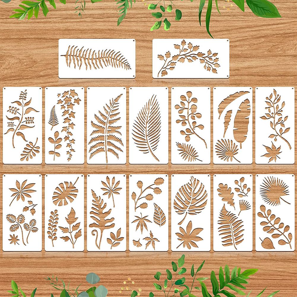 16 Pieces Leaves Stencil Reusable Sheet Painting Stencil Sheet Wall Stencil Leaf Pattern Template Tropical Leaf Reusable. 
