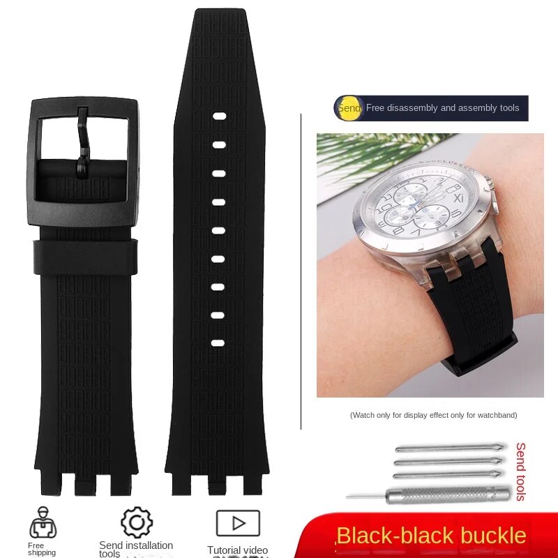 For Swatch mechanical watchband SVG 403 402 402 407 409 SVGB400 22mm Silicone strap soft rubber watch band Bracelet with Tool. 