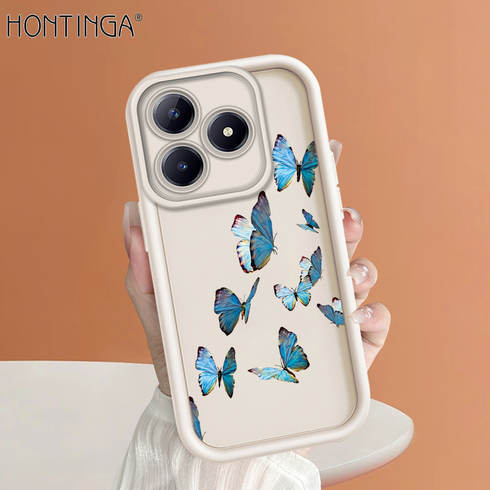 Hontinga for Realme C63 C65 Back Cover Blue Gradient Butterflies Pattern Ladder Soft Camera Protection Rubber Phone Case