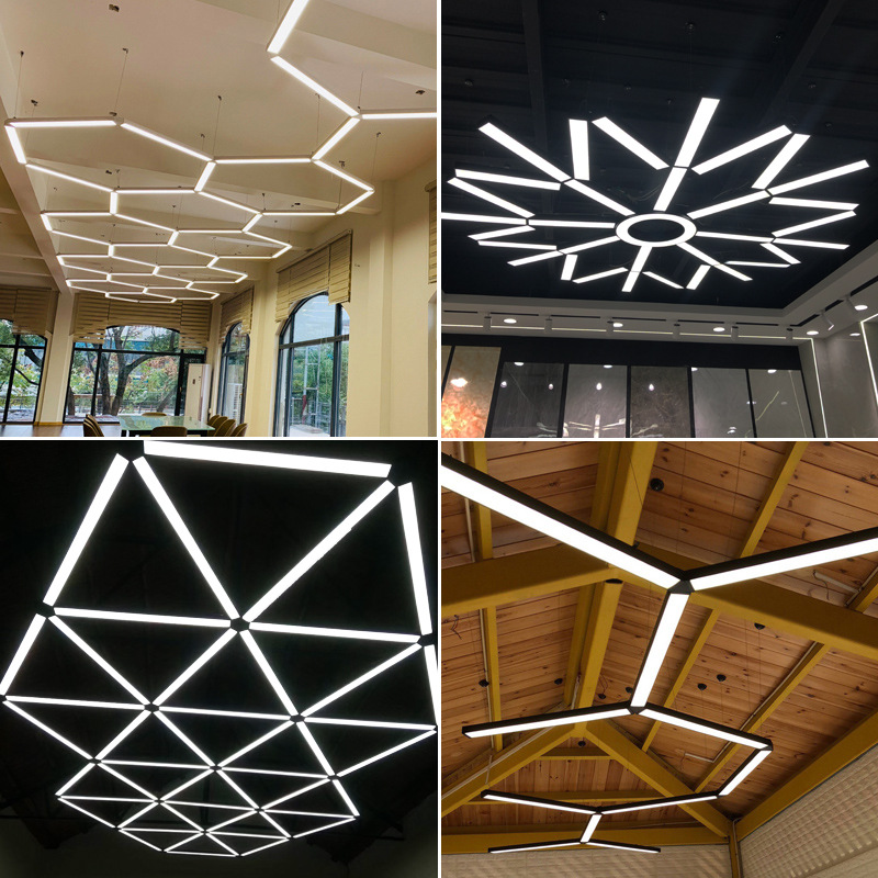 LED strip lights, office chandeliers, gym rectangular chandeliers, studio simple strip shape lamps. 
