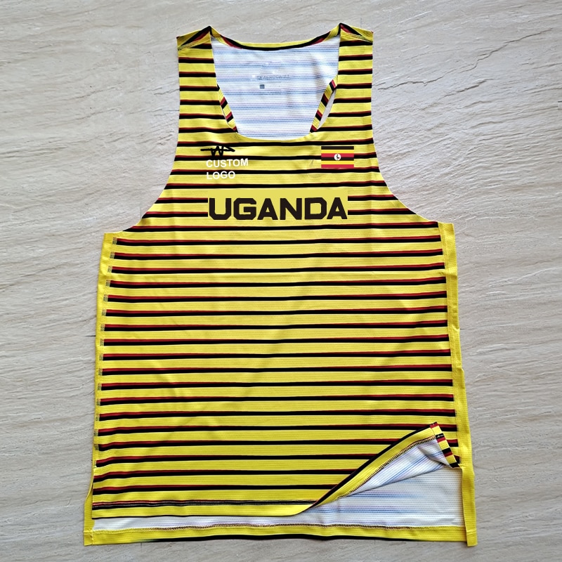UGANDA Stripes Man Fast Running Net Breathable Vest  Speed Professional Athlete Track Field Singlet Customizable Logo. 