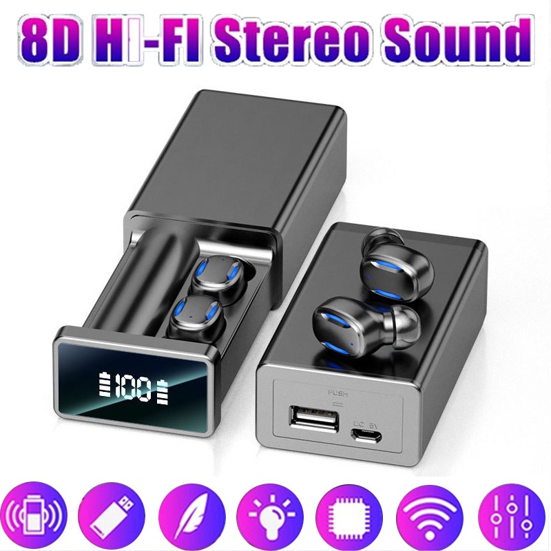 【FUPANG】wireless Bluetooth 5.2 headset waterproof sport wireless 9D HiFi stereo sound Bluetooth earphone with LED display charger case for Xiaomi Huawei diivng headset