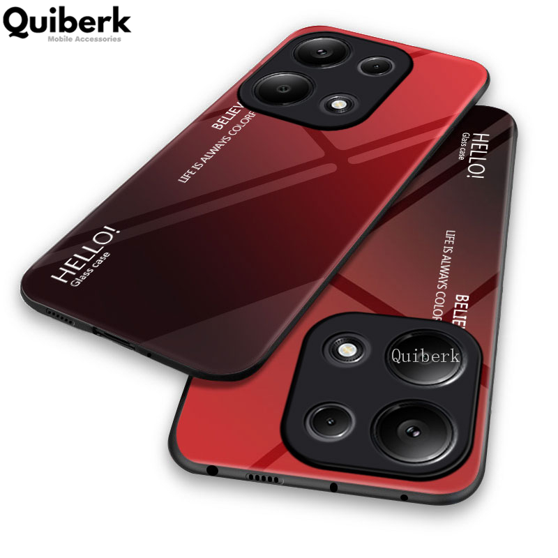 Quiberk for Xiaomi Redmi Note 13 Pro 4G / Xiaomi Poco M6 Pro 4G Tempered Glass Hard Case Gradient Color Back + Soft Frame Shockproof Phone Cover. 