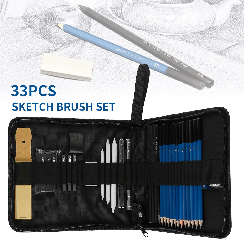 33Pcs Professional Drawing Sketching Pencil Set H&B Sketching Pencils Drawing and Sketch Kit Set Art Supplies. 