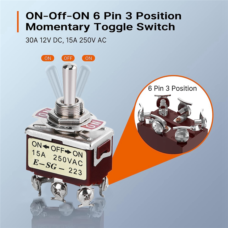 5PCS Momentary Toggle Switch 12V DC 3 Position 30A DPDT (ON)-Off-(ON) 6 Pin Car Toggle Switch with Cover for Car Boat. 