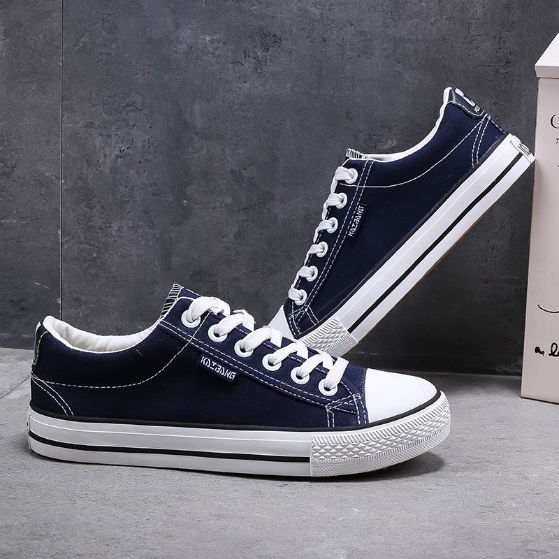 Kaibang Preppy Style Classic Men's Canvas Shoes Lovers Shoes Flat Lace-up Pure Color All-Matching Shoes Large Quantity Low Price. 