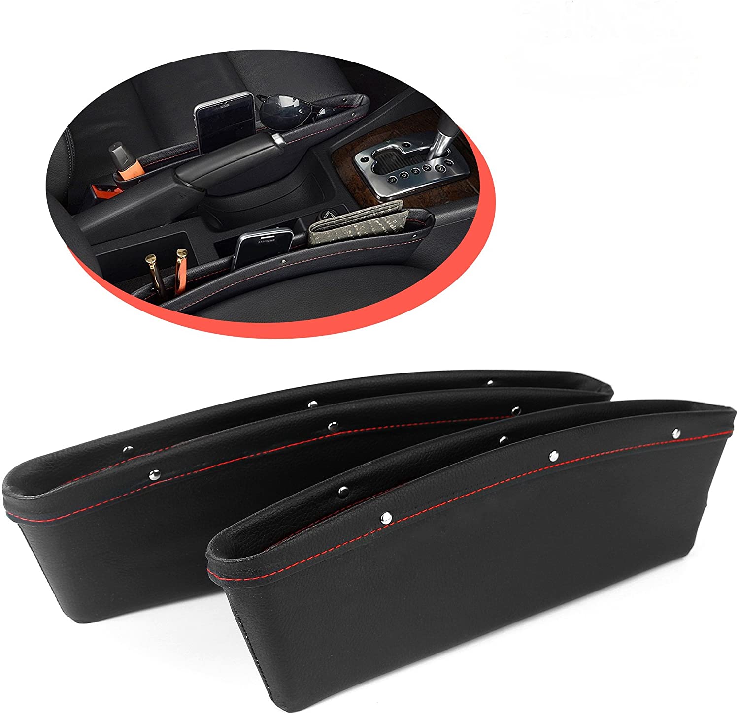 Leather Car Seat Catch Caddy- Gap Filler and Organizer in Between Front Seat and Console- 2 pcs. 